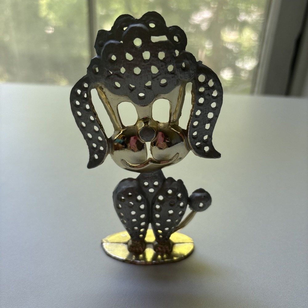 Vintage Gold Tone Metal Poodle Earring Holder/Stand
